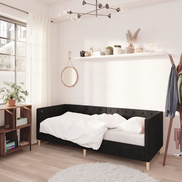 vidaXL Sof&aacute; cama con colch&oacute;n USB de tela negro 90x200 cm
