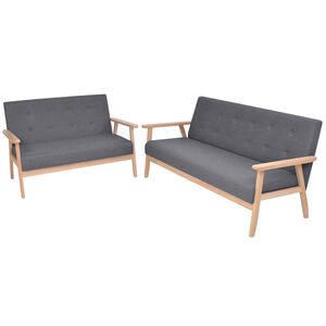 vidaXL Juego de sof&aacute;s de tela de 2 piezas color gris oscuro