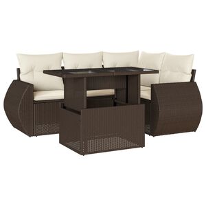 vidaXL Set comedor de jard&iacute;n 5 piezas y cojines rat&aacute;n sint&eacute;tico marr&oacute;n