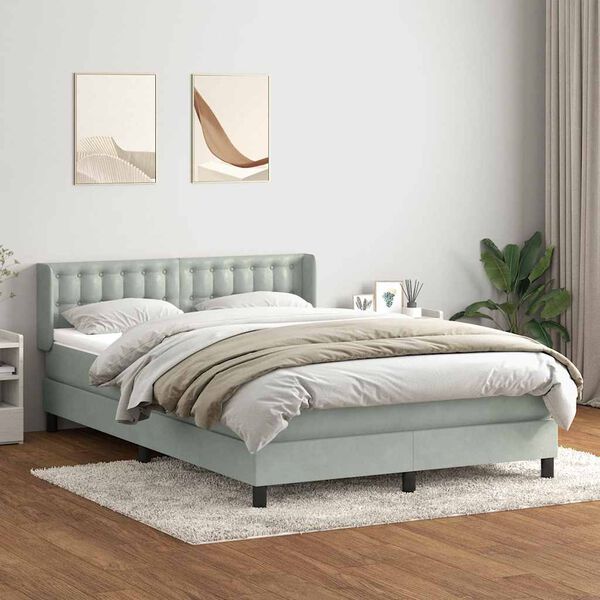 vidaXL Cama box spring con colch&oacute;n terciopelo gris claro 160x220 cm