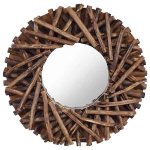 vidaXL Espejo de pared redondo teca 40 cm