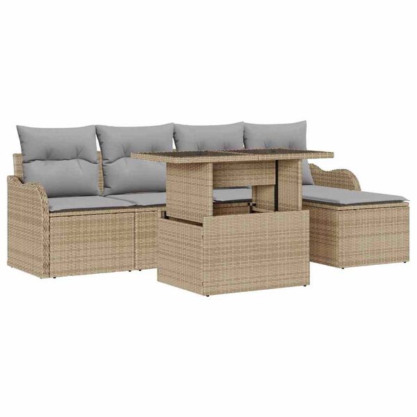vidaXL Conjunto de sof&aacute; de jard&iacute;n con coj&iacute;n 6 pcs Beige Polirat&aacute;n