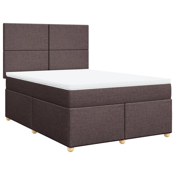 vidaXL Cama box spring con colch&oacute;n tela marr&oacute;n oscuro 140x190 cm