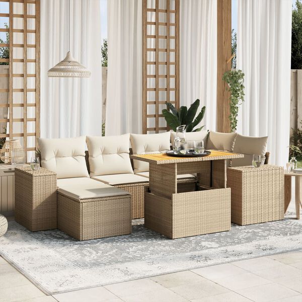vidaXL Set sof&aacute;s de jard&iacute;n 7 piezas y cojines rat&aacute;n sint&eacute;tico beige