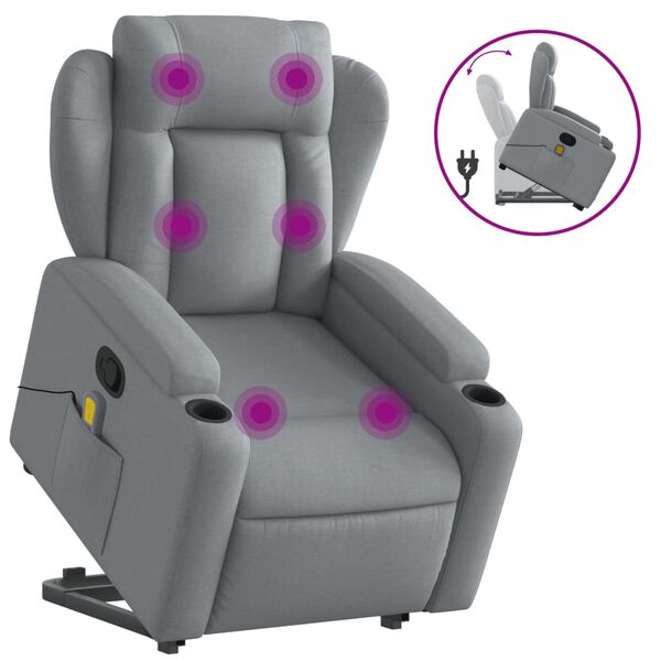 vidaXL Sill&oacute;n de masaje reclinable de pie de tela gris claro