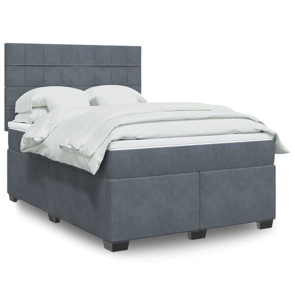 vidaXL Cama box spring con colch&oacute;n terciopelo gris oscuro 140x190 cm