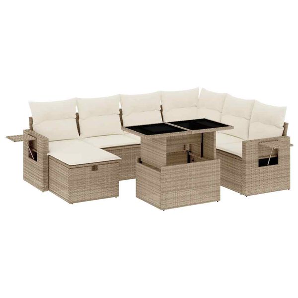 vidaXL Set de sof&aacute;s de jard&iacute;n y cojines 8 piezas rat&aacute;n sint&eacute;tico beige