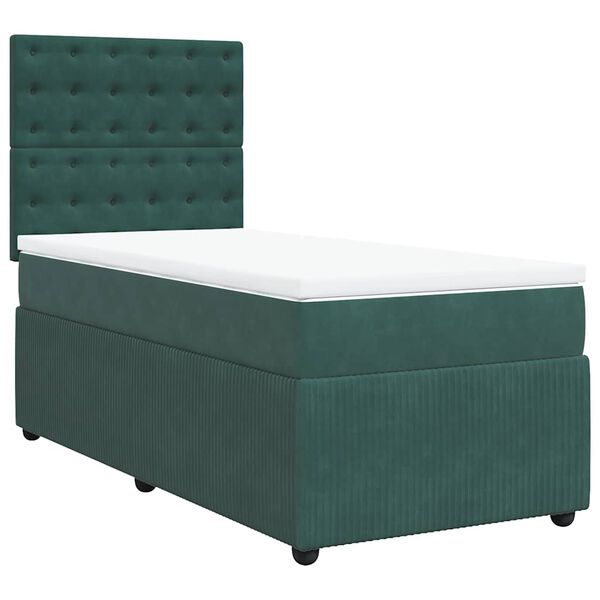 vidaXL Cama box spring con colch&oacute;n terciopelo verde oscuro 90x200 cm