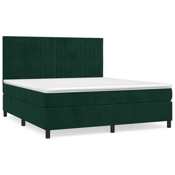 vidaXL Cama box spring con colch&oacute;n terciopelo verde oscuro 180x200 cm