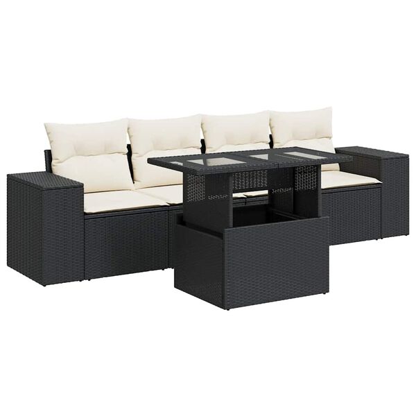 vidaXL Set de muebles de jard&iacute;n 5 pzas y cojines rat&aacute;n sint&eacute;tico negro