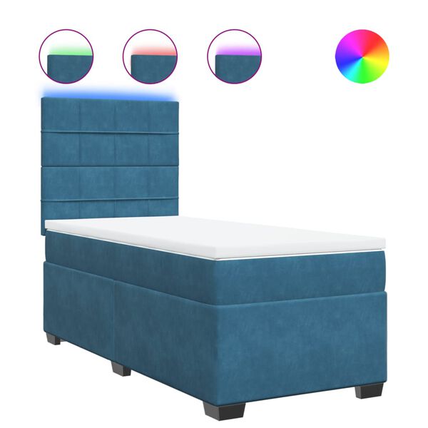 vidaXL Cama box spring con colch&oacute;n terciopelo azul 90x190 cm