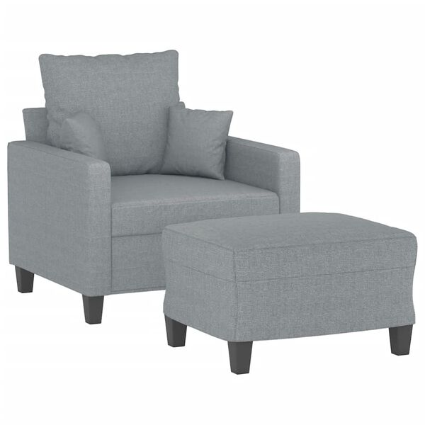 vidaXL Sill&oacute;n con taburete tela gris claro 60 cm