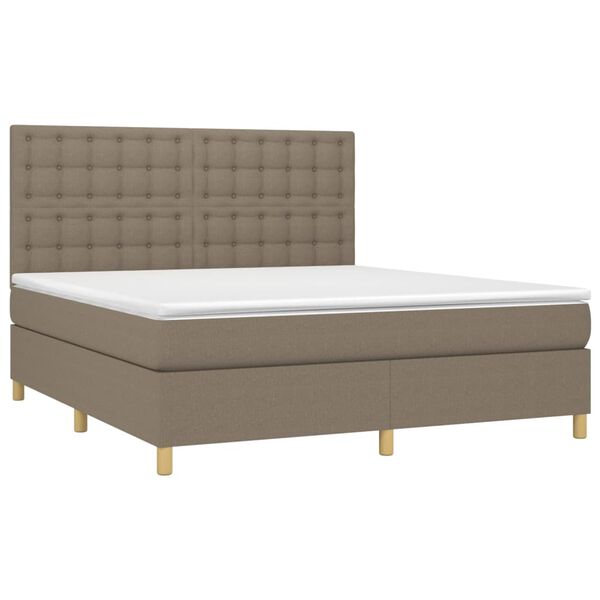 vidaXL Cama box spring colch&oacute;n y luces LED tela gris taupe 180x200 cm