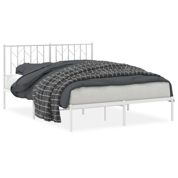 vidaXL Estructura cama sin colch&oacute;n con cabecero metal blanco 135x190cm