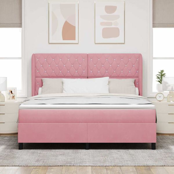 vidaXL Cama tipo Box Spring con colch&oacute;n Rosa 200 x 180 cm Terciopelo
