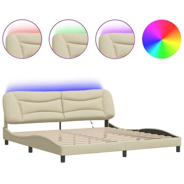 vidaXL Estructura de cama con LED sin colch&oacute;n Hvar tela color crema 200x200 cm