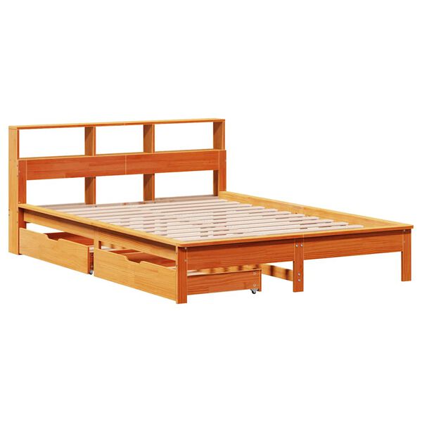 vidaXL Cama con estanter&iacute;a sin colch&oacute;n madera maciza marr&oacute;n 150x200 cm