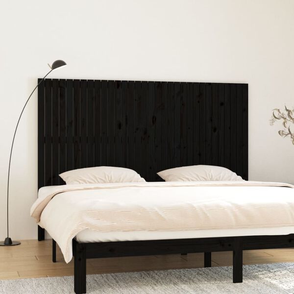 vidaXL Cabecero de cama pared madera maciza pino negro 204x3x110 cm