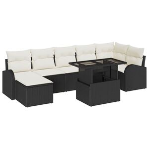 vidaXL Conjunto de sof&aacute; de jard&iacute;n 8 uds. Negro y crema rat&aacute;n sint&eacute;tico