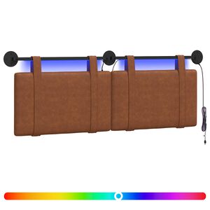 vidaXL Cabecero colgante Con luz LED Marr&oacute;n PU antiguo