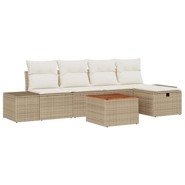 vidaXL Conjunto de sof&aacute;s de jard&iacute;n 6 pcs Beige rat&aacute;n sint&eacute;tico