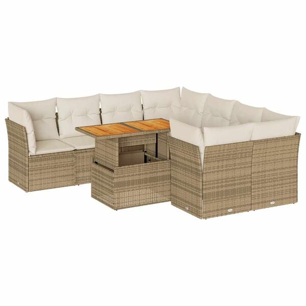 vidaXL Set de sof&aacute;s de jard&iacute;n con cojines 9 pzas rat&aacute;n sint&eacute;tico beige