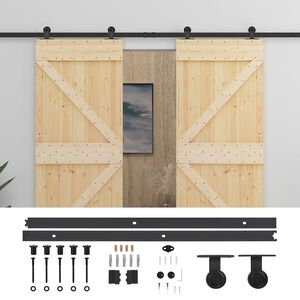 vidaXL Puerta Corredera 2 pcs Natural y negro Madera de Pino Maciza