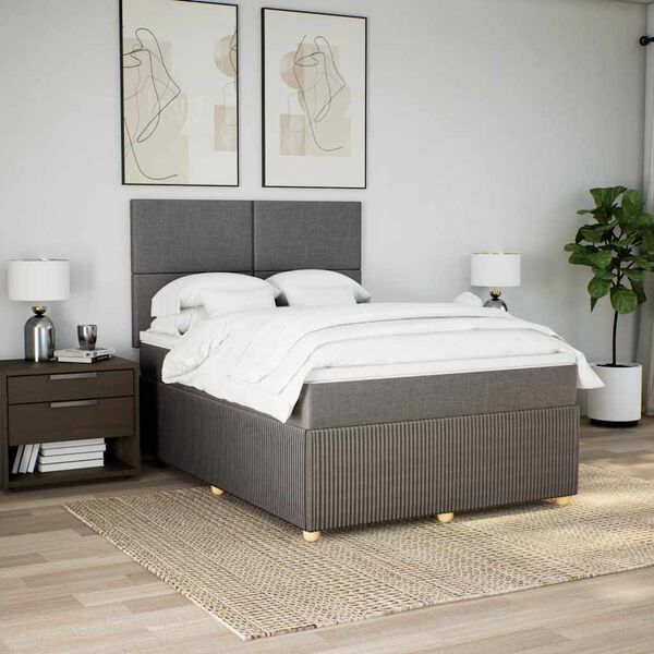vidaXL Cama box spring con colch&oacute;n tela gris taupe 160x200 cm