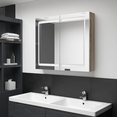 vidaXL Armario de baño con espejo LED blanco y roble 80x12x68 cm