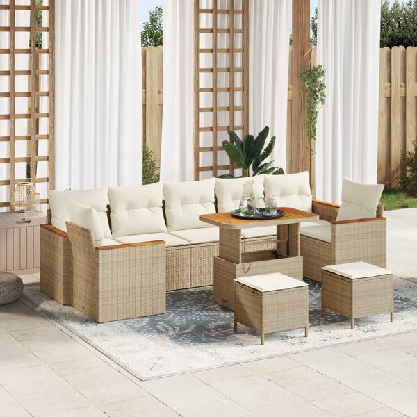 vidaXL Conjunto de sof&aacute; de jard&iacute;n con coj&iacute;n 10 pcs Beige Polirat&aacute;n