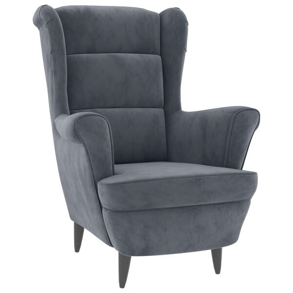 vidaXL Sillón orejero y taburete de terciopelo gris oscuro