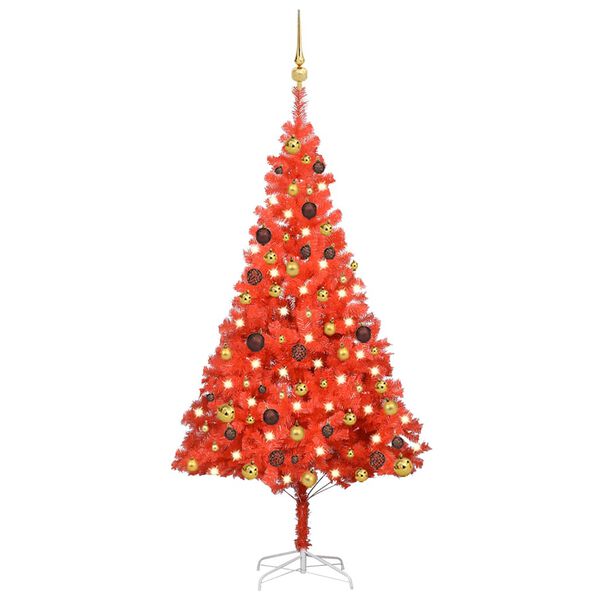vidaXL &Aacute;rbol de Navidad preiluminado con luces y bolas rojo 150 cm