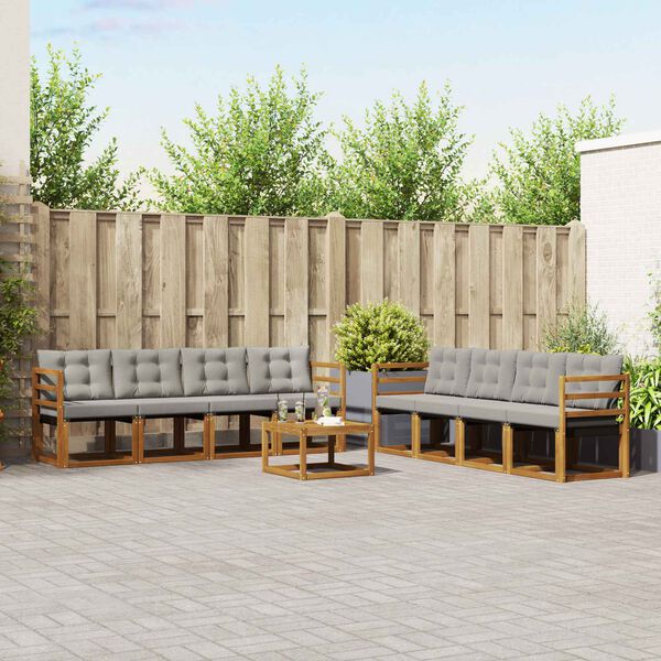 vidaXL Conjunto de sof&aacute;s de exterior 9 pcs Gris Natural y Claro