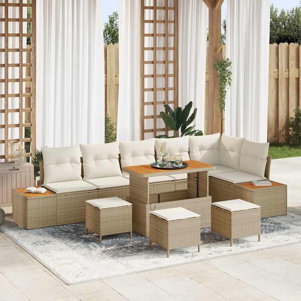 vidaXL Conjunto de sof&aacute; de jard&iacute;n con coj&iacute;n Beige Polirat&aacute;n
