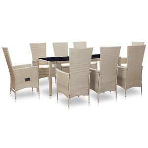 vidaXL Set comedor de jard&iacute;n 9 piezas y cojines rat&aacute;n sint&eacute;tico beige