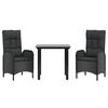 vidaXL Set comedor de jard&iacute;n 3 pzas con cojines rat&aacute;n sint&eacute;tico negro