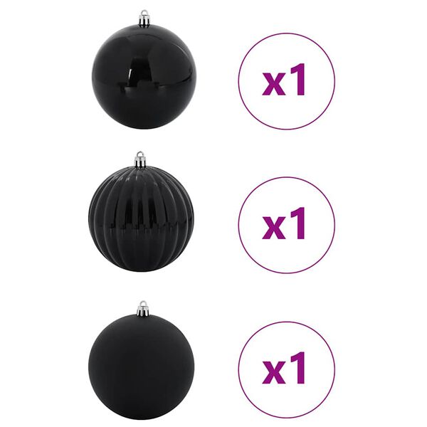 vidaXL Juego de Esferas de Navidad 3 pcs Negro Plástico