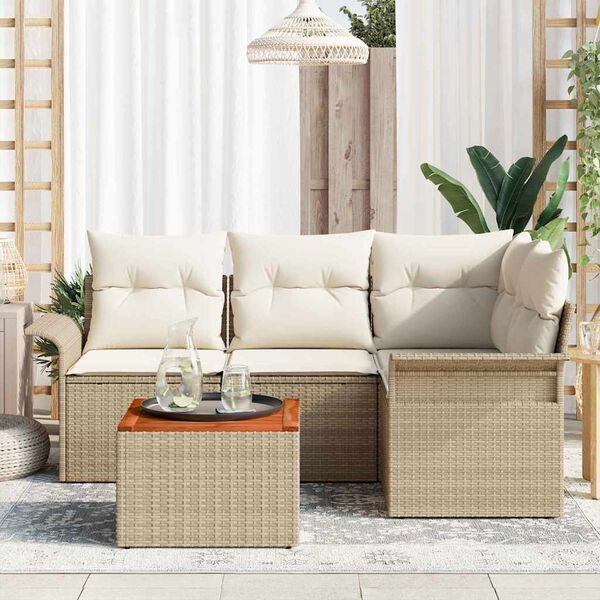 vidaXL Conjunto de sof&aacute; de jard&iacute;n con coj&iacute;n Manual 5 pcs Beige y Crema