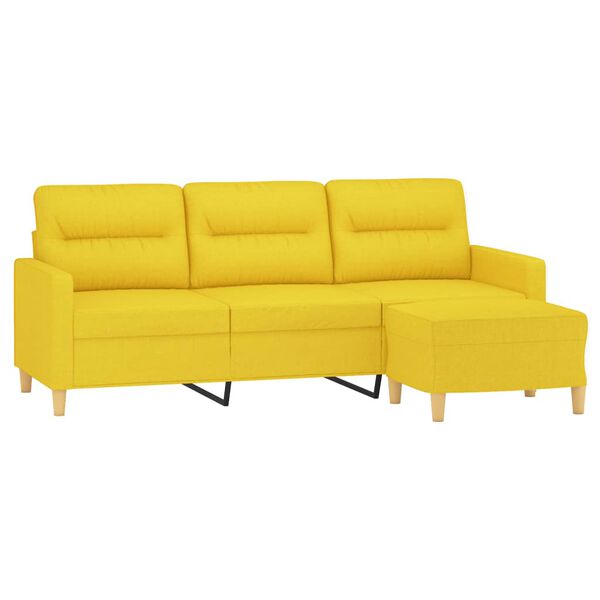 vidaXL Sof&aacute; de 3 plazas con taburete de tela amarillo claro 180 cm