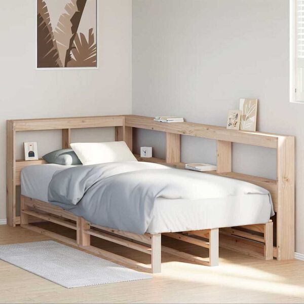 vidaXL Cama con estanter&iacute;a sin colch&oacute;n madera maciza de pino 100x200cm