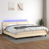 vidaXL Cama box spring colch&oacute;n y luces LED tela crema 200x200 cm
