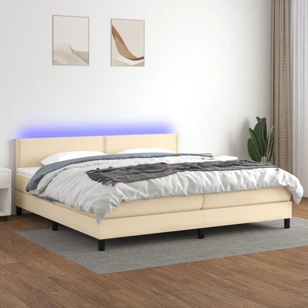 vidaXL Cama box spring colch&oacute;n y luces LED tela crema 200x200 cm