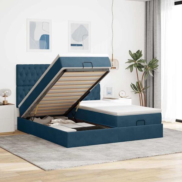 vidaXL Estructura de cama otomana colchones terciopelo azul oscuro