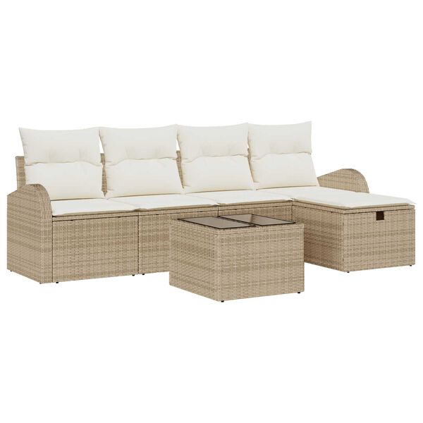 vidaXL Conjunto de sof&aacute; de jard&iacute;n con coj&iacute;n 6 pcs Beige Polirat&aacute;n
