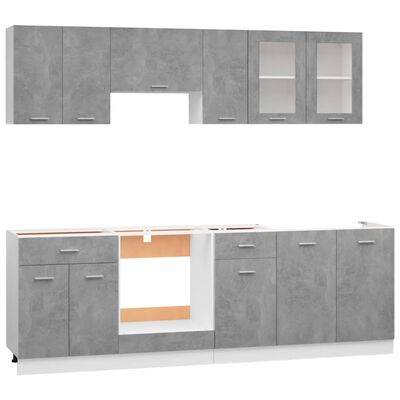 vidaXL Juego muebles de cocina 8 pzas madera ingeniería gris hormigón