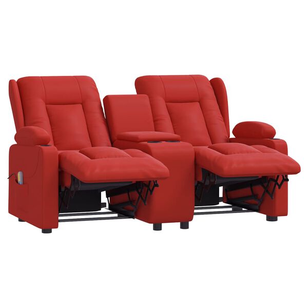 vidaXL Sillón de masaje reclinable 2 plazas con portavasos rojo tinto