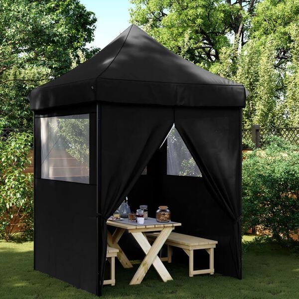 vidaXL Tienda de fiesta plegable Pop-Up con 4 paredes laterales negra