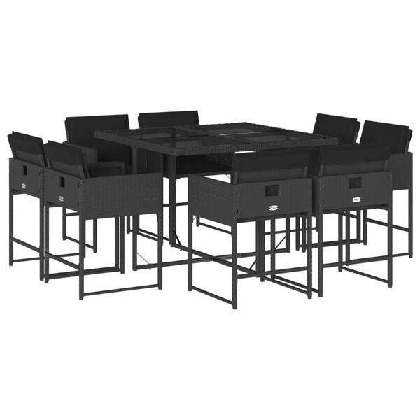 vidaXL Set de comedor de jard&iacute;n 9 pzas y cojines rat&aacute;n sint&eacute;tico negro