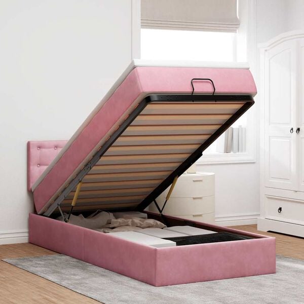 vidaXL Cama otomana con colch&oacute;n y LED terciopelo rosa 80x200 cm