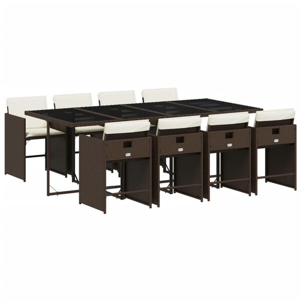 vidaXL Set comedor para jard&iacute;n 9 pzas y cojines rat&aacute;n sint&eacute;tico marr&oacute;n